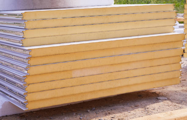 sandwich panel for wall Pack of Sustainable echo absorber sandwich panel for wall. Fiber material for wall building. sandwich panel photos stock pictures, royalty-free photos & images