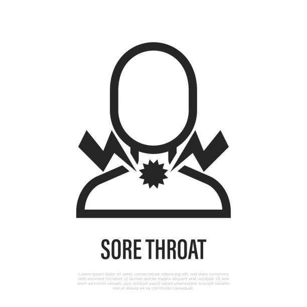 Sore throat thin line icon. Symptom of flu, influenza, cold. Vector illustration. vector art illustration