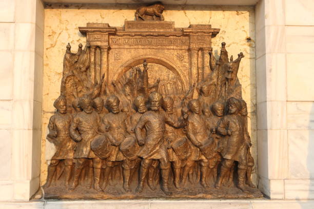 istock Old sculpture of Indian people celebrating 1164551537
