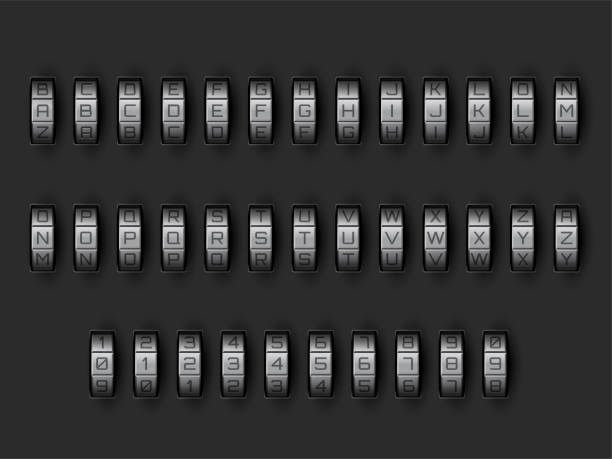 zestaw alfabetów blokady kodu, symbole klawiszy i liter - combination lock illustrations stock illustrations