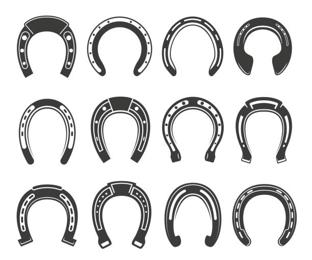ilustrações de stock, clip art, desenhos animados e ícones de horseshoe icon set, luck and fortune symbol - drawing illustration and painting vector computer icon
