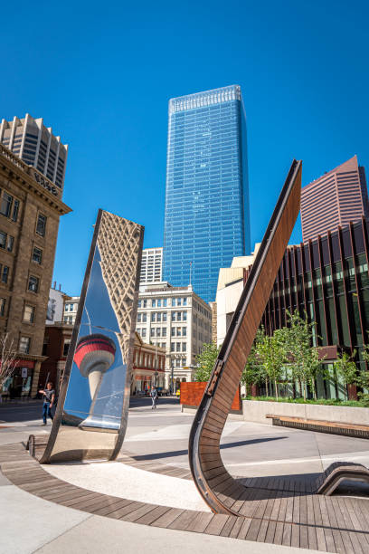 Calgary, Canada - July 26, 2019: Street art in the centre of Calgary's financial district on a summer day.