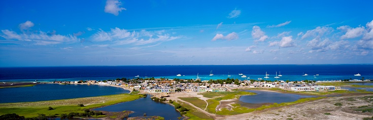 Panoramic view of Gran Roque island in Archipielago of Los Roques National Park, Venezuela.