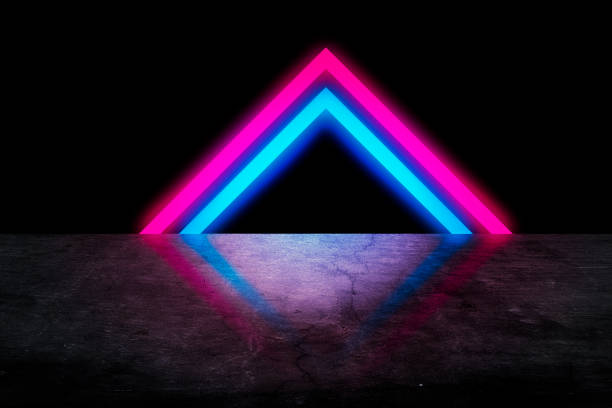 istock Pyramid consisting of glowing stripes. Glowing triangle in dark space. Abstract glowing pyramid. 1164558339