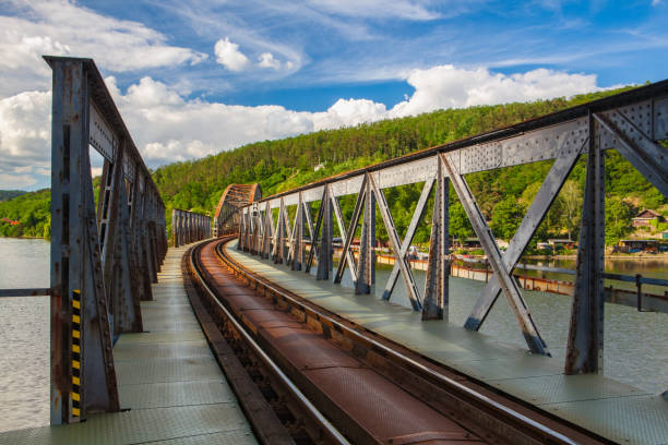 istock Single track railway bridge over the Vltava river 1164558343