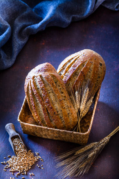 Buns of bread in a wicker basket