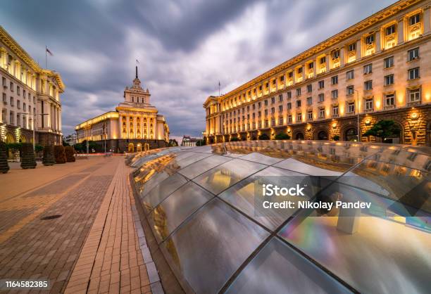 Long Exposure Panoramic View Of Downtown Sofia City In Bulgaria Eastern Europe Creative Stock Image Stock Photo - Download Image Now