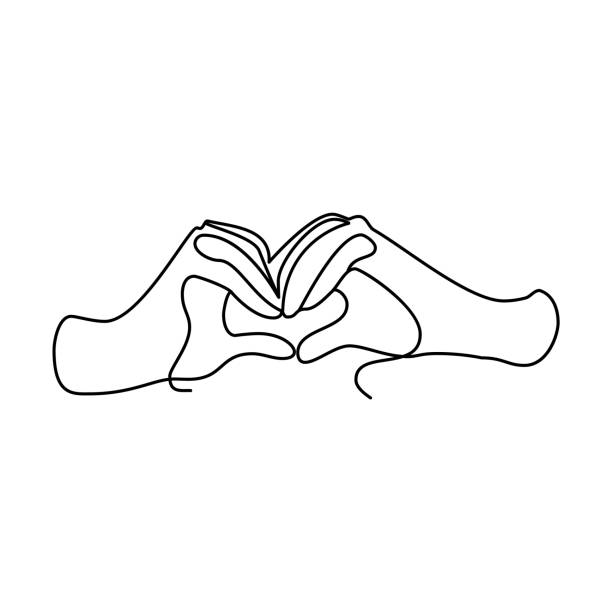 Hands shows the shape of the heart. One line. Continuous line. Vector Eps10 Hands shows the shape of the heart. One line. Continuous line. Vector Eps10. one man only stock illustrations