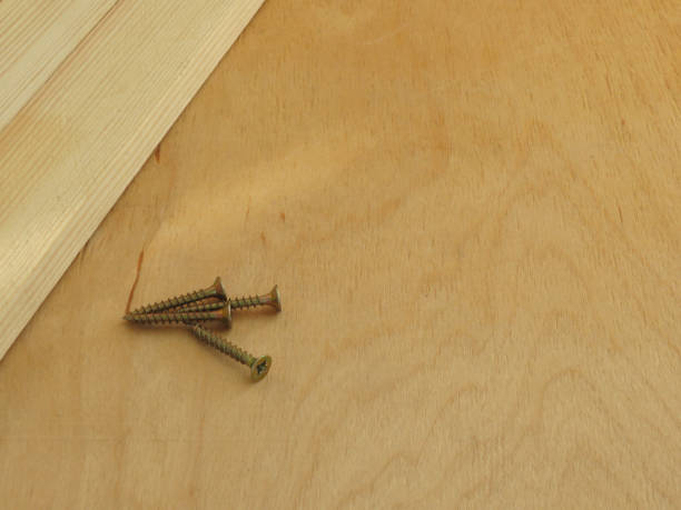 istock Wooden plank and screws lying on the board 1164588278