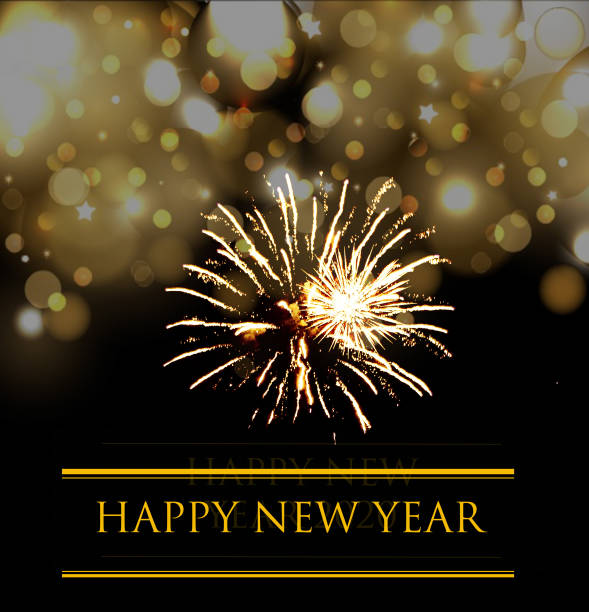 istock Fireworks with bokeh background and Happy New Year text 1164591084