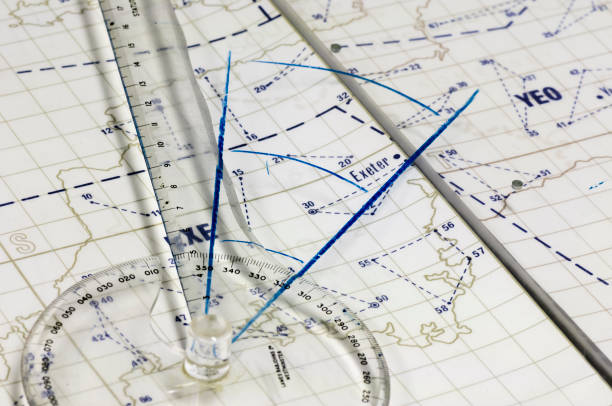 istock Navigation mapping ruler on a map of Cornwall in South West England 1164597366