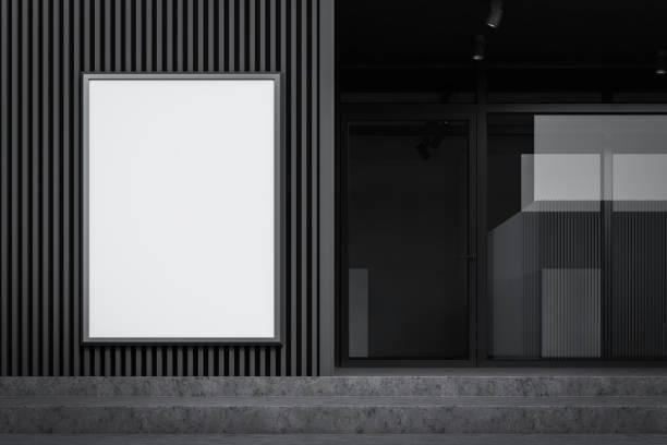 Mock up poster on gray building wall
