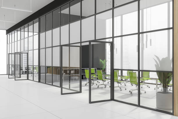 istock Office lobby with panoramic meeting room 1164597555