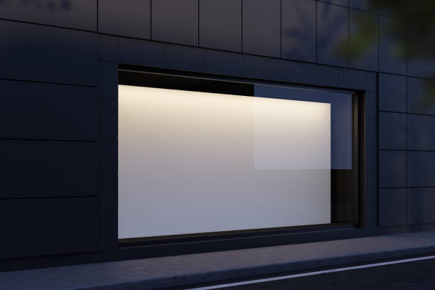 istock Horizontal mock up banner in shop window side view 1164598294