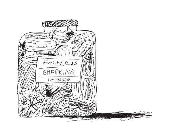 Vector illustration of Jar of pickled gherkins