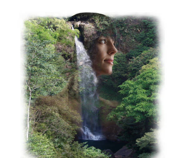 istock Multiple Exposure of young woman and rainforest waterfall 1164600110