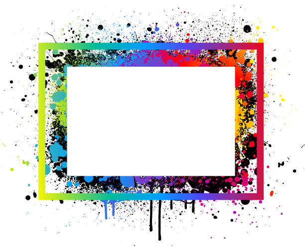 ilustrações de stock, clip art, desenhos animados e ícones de rainbow paint splash frame - grunge splattered spray box