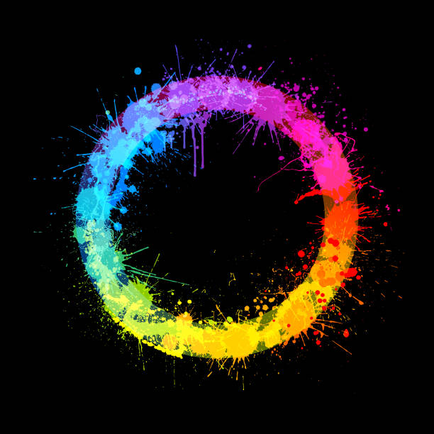 illustrazioni stock, clip art, cartoni animati e icone di tendenza di spruzzo del cerchio arcobaleno - spectrum rainbow abstract black background