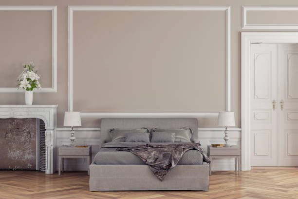 istock Glamour bedroom with decoration and fireplace 1164604205