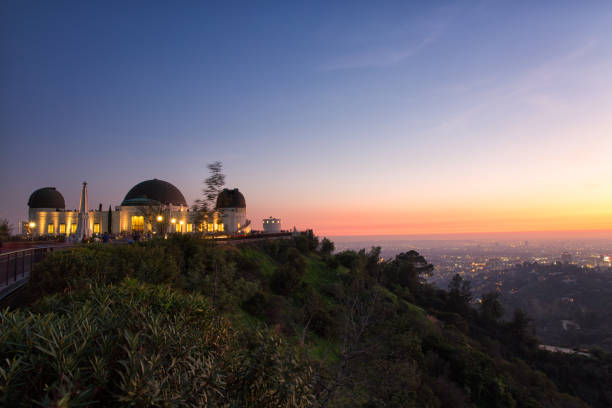 Romantic Sky Over Griffith Park Observatory and City Los Angeles Los Angeles California griffith park observatory stock pictures, royalty-free photos & images