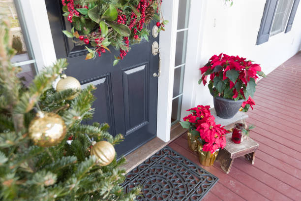 istock Christmas Decorations At Front Door of House 1164609417