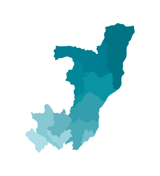 vektor isolierte abbildung der vereinfachten verwaltungskarte der republik kongo. grenzen der abteilungen (regionen). bunte blaue khaki-silhouetten - pointe noire stock-grafiken, -clipart, -cartoons und -symbole
