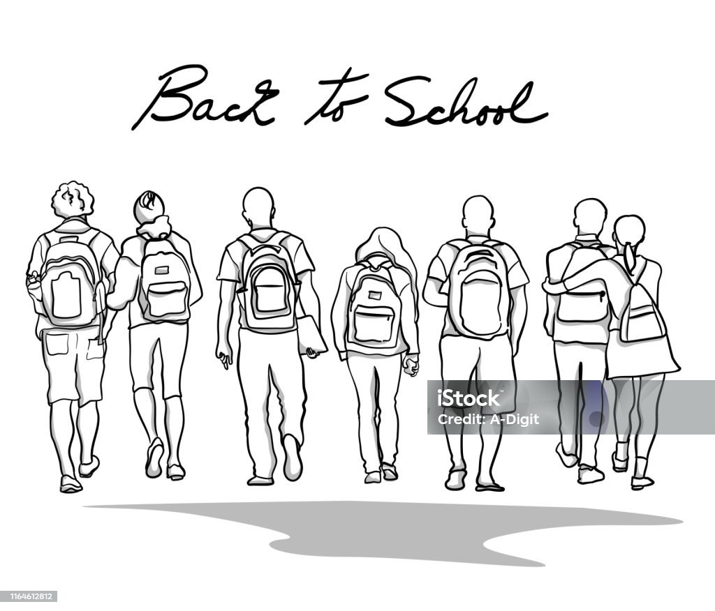 Student Package Drawing College Students Backpacks Stock Illustration - Download Image Now ...