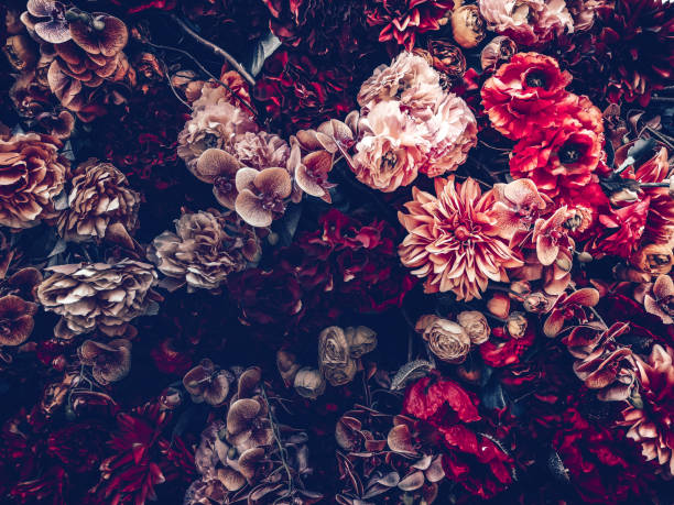 artificial flowers wall background with vintage style