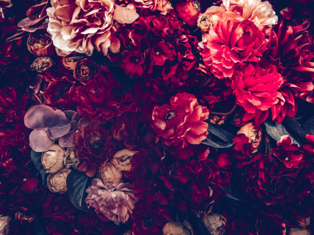 istock artificial flowers wall background with vintage style 1164612831