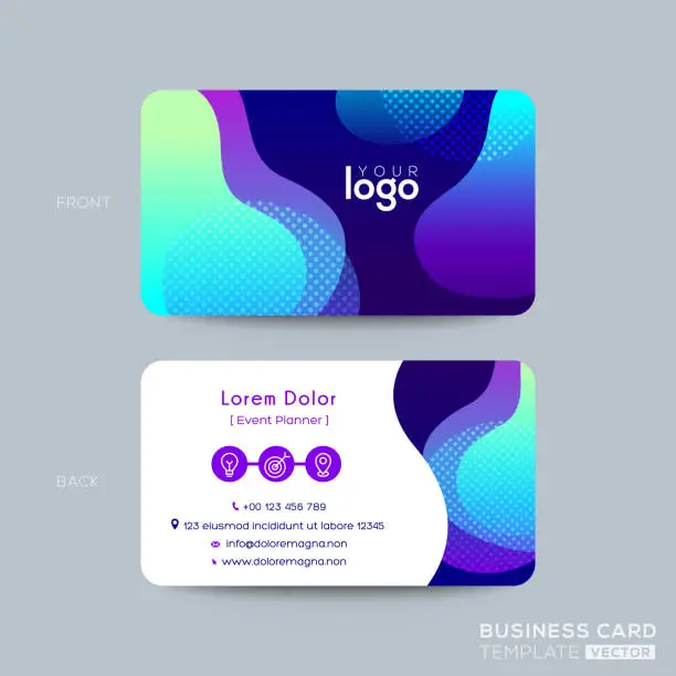 Vector illustration of modern business card design with vibrant bold color graphic background