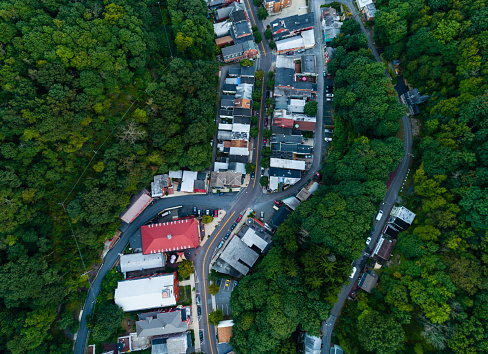 The aerial panoramic scenic view of the small mountain city Jim Thorpe (Mauch Chunk)  in Poconos, Carbon County, Pennsylvania, USA