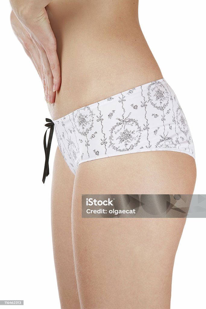 Growing thin Torso of slim woman in nice panties examining her abdomen  Abdomen Stock Photo