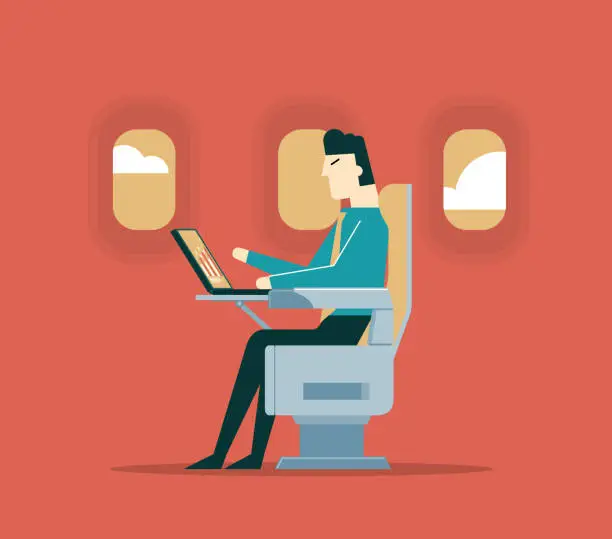 Vector illustration of Airplane passenger - Businessman