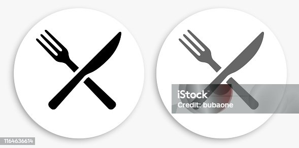 istock Fork and Knife Black and White Round Icon 1164636614