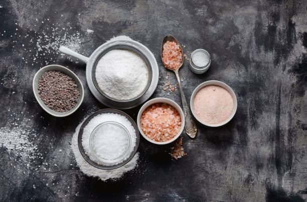 istock Types of salt on black background. 1164641166
