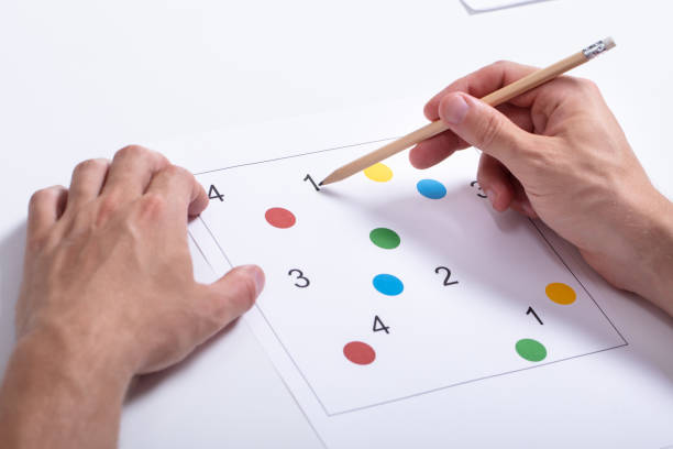 Man Solving Neurological Test Cognitive Rehabilitation Therapy Dementia Cognitive Function Test Assessment neuropsychology stock pictures, royalty-free photos & images