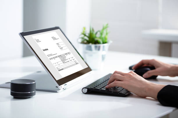 istock Businessperson Analyzing Invoice On Laptop 1164645427