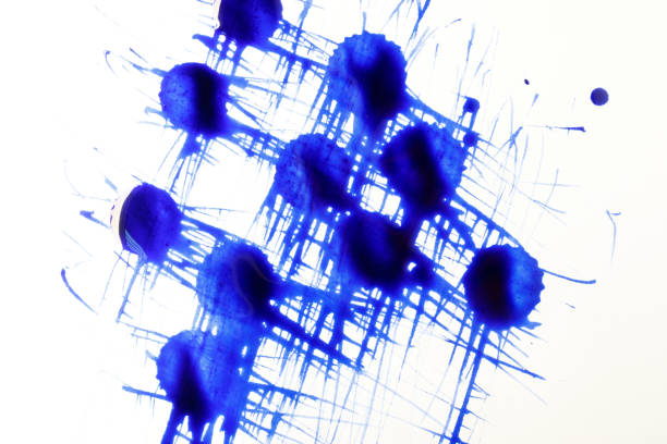 istock smeared blue spots on the wall from the paint, abstraction in art 1164648403