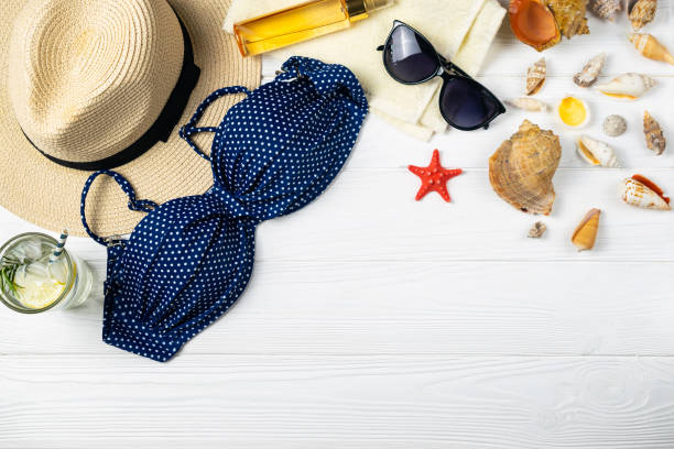 istock Summer beach pool composition with hat sunglasses refershing drink 1164650337