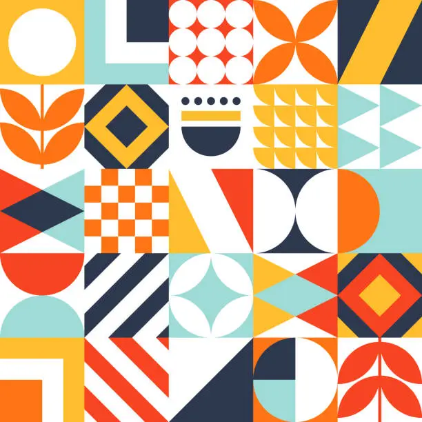 Vector illustration of Abstract seamless bauhaus pattern. Vector colorful geometric background.