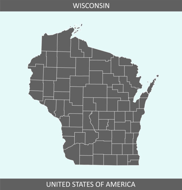 Wisconsin county map Counties map of Wisconsin state of United States of America. The map is accurately prepared by a map expert. bayfield county stock illustrations