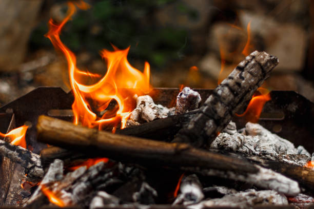 istock Bonfire burning flame close-up view from above 1164669369