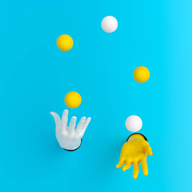 Juggling balls hands out of the wall Juggling balls hands out of the wall 3d illustration juggling stock pictures, royalty-free photos & images