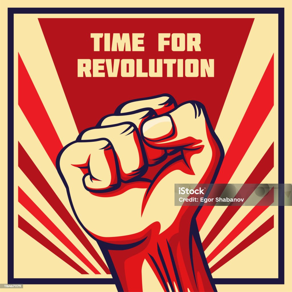 Vintage tarzı vektör devrim poster yumruk kaldırdı - Royalty-free Propaganda Vector Art