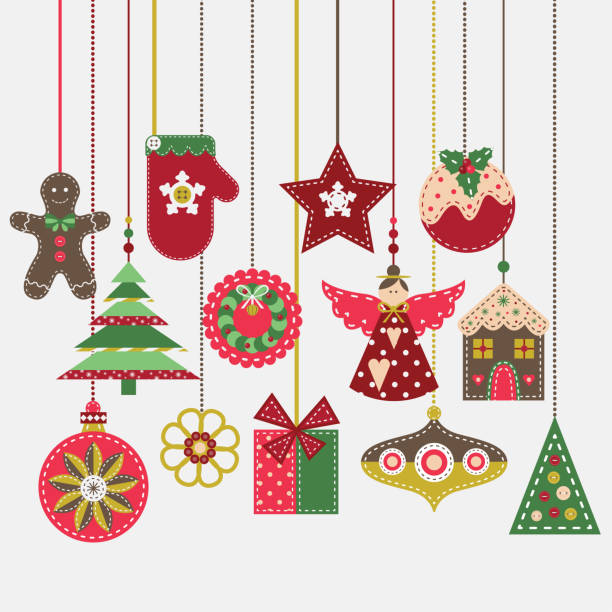 рождественские украшения винтаж войлок украшения - лента для шитья иллюстрации stock illustrations