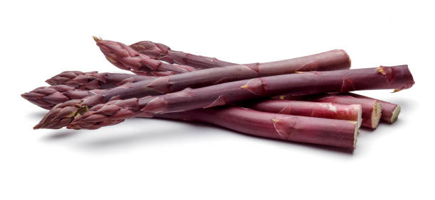 istock Purple passion asparagus isolated on white 1164673278