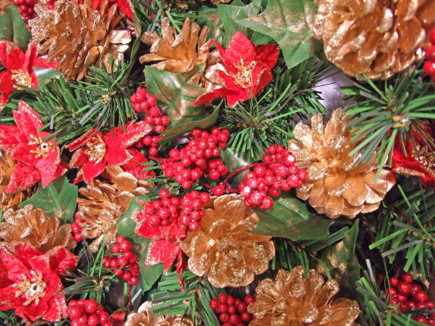 istock Poinsettia and pine cones 1164673297
