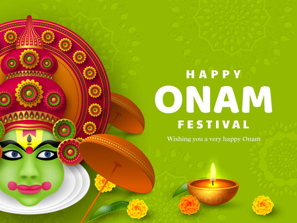 ilustrações, clipart, desenhos animados e ícones de fundo do festival de onam para india sul. - ceremonial dancing illustrations