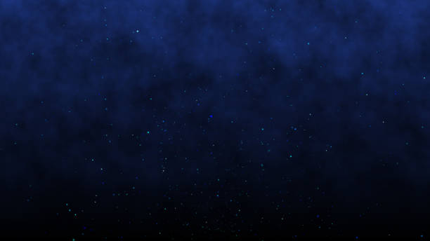 Under water deep blue ocean particles and bubble with flare ray light glare from above, mystery under the sea blue abstract background 3D rendering.