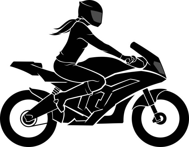 женский езда спортивный мотоцикл - motorcycle women helmet sensuality stock illustrations